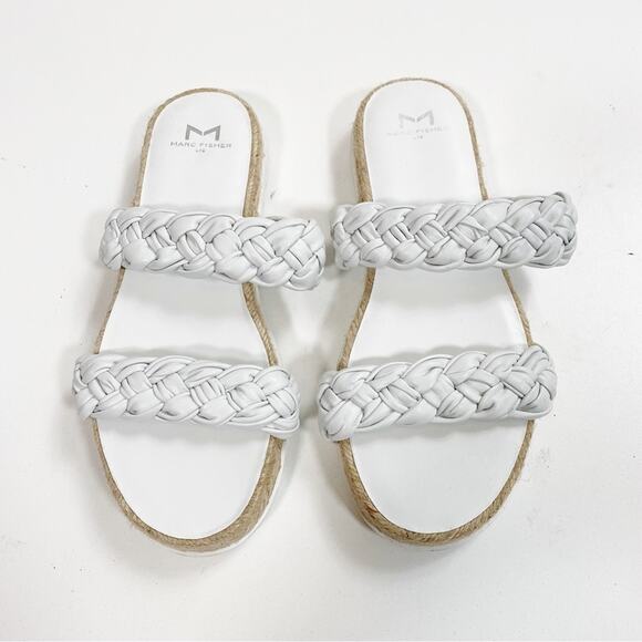 MARC FISHER Jamie Slip On Woven Leather Flat Espadrille Sandals - Picture 2 of 8